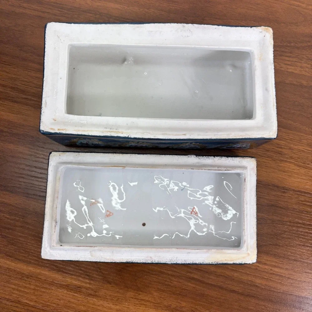 Antique Chinese Porcelain Enamel Cloisonné Trinket Box 9